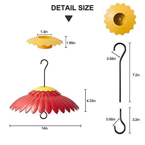 Beserie Squirrel Baffle Hummingbird Feeder Shade Cover Dome Shield Hang from Bird Feeders for Outdoors Squirrel Proof Protect Feed Red Yellow Attract Hummingbirds Moat Proof-14inch(Red)