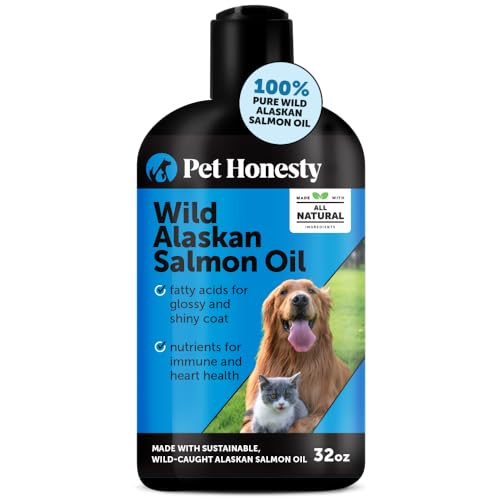 Wild Alaskan Salmon Oil, Omega-3 Fish Oil for Dogs and Cats, Fatty Acids, Salmon Oil for Dogs, Skin and Coat Health, Pure Dog Food Topper, Supports Joints, Brain & Heart Health - 32oz