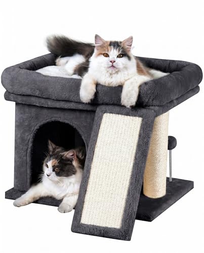 Aechonow Cat Tree for Large Cats, 14Inch Cat Tree Tower with Scratching Post, 20x16.5Inch Perch Bed for Adult Senior Cats, Removable Washable Mat, Dark Gray