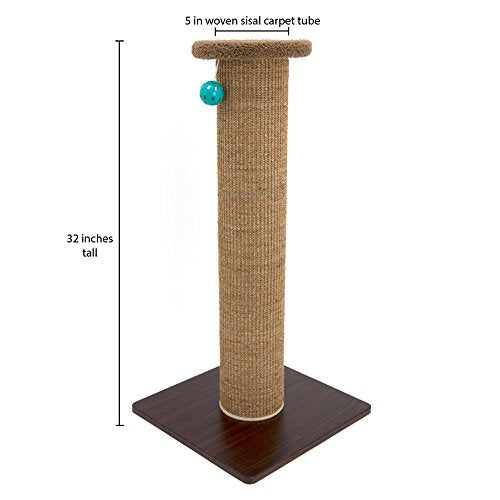 Kitty City Tall Sisal Cat Scratching Post, 32” Durable Scratcher with Sturdy Base & Hanging Jingle Toy, Easy Assembly, Furniture Protection for Indoor Cats - Brown