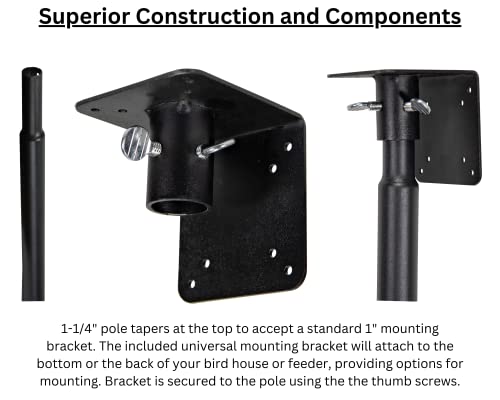 JCS Wildlife Universal Mounting Pole Kit for Bird Houses & Feeders, Heavy-Duty Steel Pole with Threaded Connections, Top or Side Mount, 55" Tall, Holds up to 30 lbs, Rust-Resistant Outdoor Use