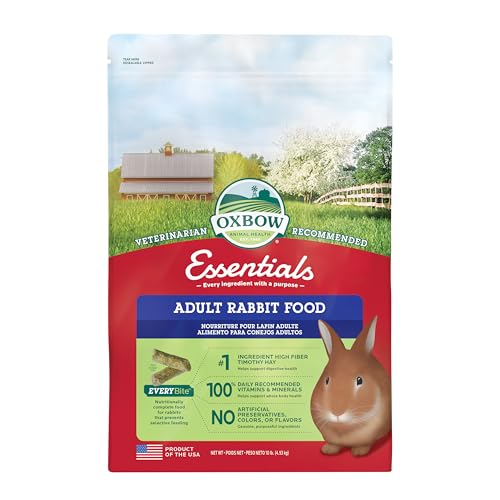 Oxbow Essentials Rabbit Food, Adult, Made with Oxbow Timothy Hay for Rabbit, Pet Pellets with Vitamins & Minerals, Small Animal Pet Products, Bunny Food, Made in USA, High Fiber, 10 lb. Bag