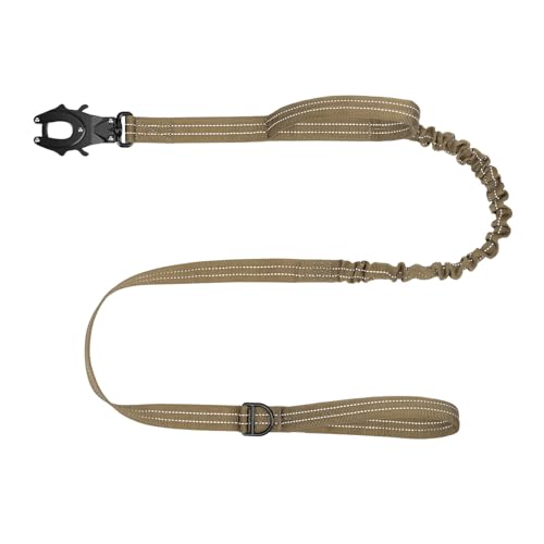 ICEFANG Tactical Dog Leash,K9 Training Walking Bungee Lead with 2 Control Handle,Heavy Duty Quick Release Metal Clasp,Hands Free D-Ring for Medium
