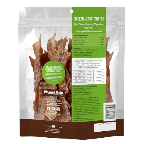Waggin' Train Chicken Jerky Dog Treats, Made with 100% Real Chicken Breasts, Only Two All-Natural Ingredients, Great High Protein Dog Treat, Easily Digestible for Big or Small Dogs, 30 oz. Pouch