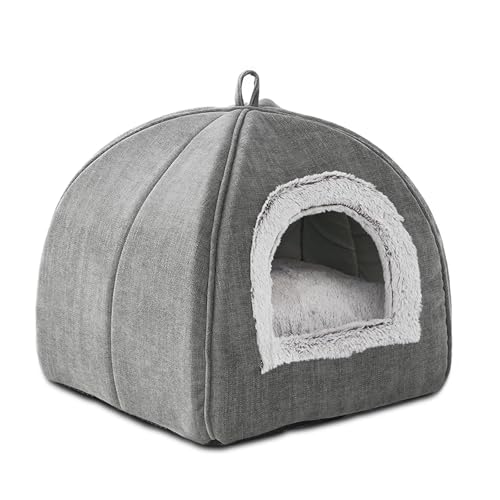Cat Bed Cave-Cat Beds for Indoor Cats,Kittens and Small Pets,Soft and Warm Cats House Tent Bed,Foldable and Washable with Removable Cushioned and Anti Slip Bottom,Grey 15inches