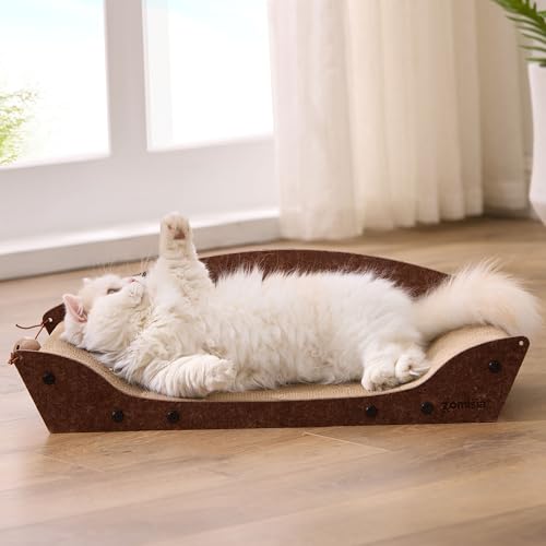 26'' Cardboard Cat Scratcher Bed - Large Scratcher Couch for Indoor Cats, Orthopedic Scratching Board, Lounger Scratching Couch with Bells