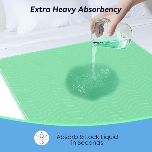 4 Pack 36” x 36” Extra Heavy Absorbency Washable Underpads, Waterproof Quick Drying Nursing Incontinence Reusable Washable Bed Pee Pads for Dogs, Diaper Changing & Adults, Green