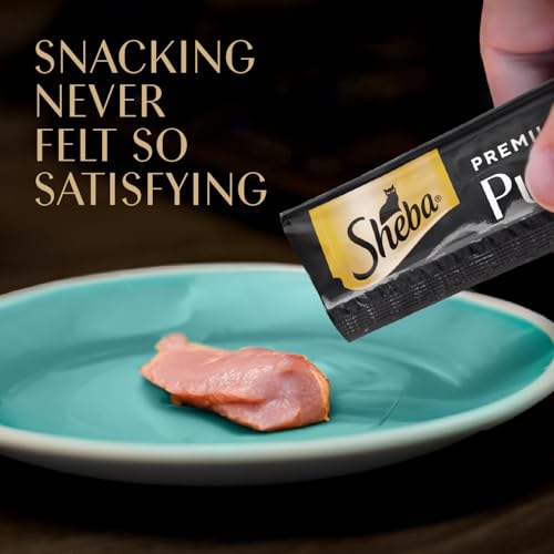 Sheba Premium Puree Cat Treats Lickable Roasted Chicken Flavor, Smoked Salmon Flavor, and Seared Tuna Flavor, 0.49 oz. Tubes, 48 Count