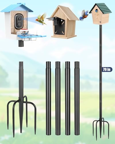 Smart Bird Feeder Pole Stand, 79 Inch Heavy Duty Bird House Pole for Outdoors Adjustable Mounting Pole for Smart Bird Feeder with 1 Inch Dia Bird Feeder Post Weather Station, Black
