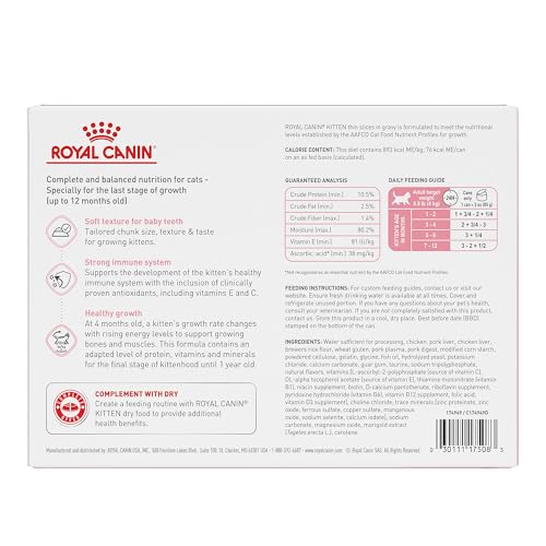 Royal Canin Feline Health Nutrition Kitten Thin Slices in Gravy Cat Food, 3 oz (Pack of 12)