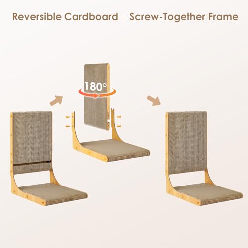 EHEYCIGA 2-Pack Cat Scratcher, 25.6 Inch L-Shaped Cardboard Scratch Pad for Indoor Cats, Vertical Cat Scratching Board with Ball Toy, Furniture Protector, Reversible Design for Double Life, Large