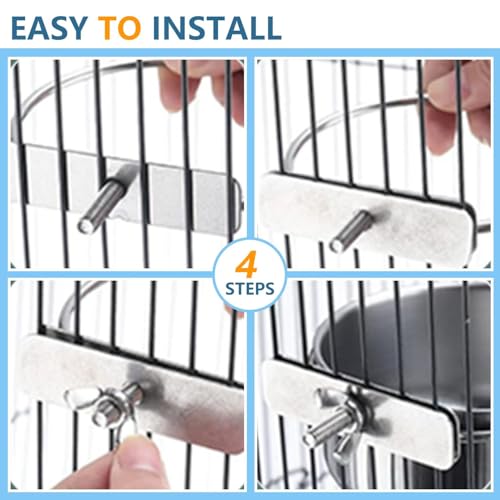 2Pcs Stainless Steel Bird Feeding Bowls, Small Bird Feeding Cup, Stainless Steel Parrot Food Bowl Cage with Holder, Parrot Cage Water Feeder, Pet Cage Cup Holder (Dia 3.93", 4.72",)
