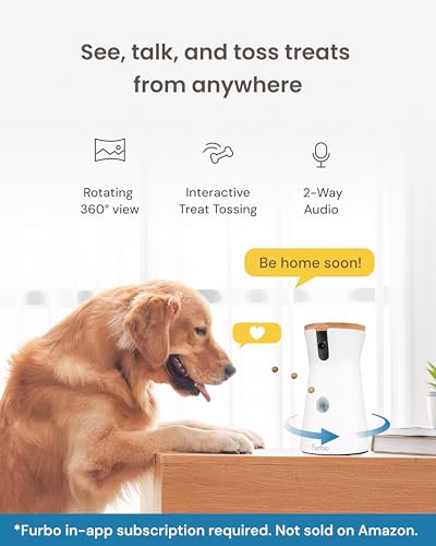 Furbo 360° Dog Camera [Subscription Required] Unlock w/Paid Plan: Home Security & Dog Safety Alerts, Rotating Pet Treat Toss, 2-Way Speaker (Low Risk, 3mo Min. Cancel Anytime)