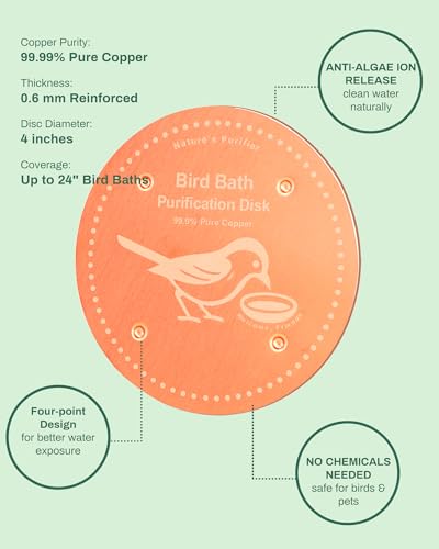 Bird Bath Purification Disk Pure Copper Outside Winter Solar Power Birdbath Heater Deicer Cage Hanging Bowl Metal Warmer Deck Railing Glass Concrete Ceramic Stone Stand Water Fountain Station