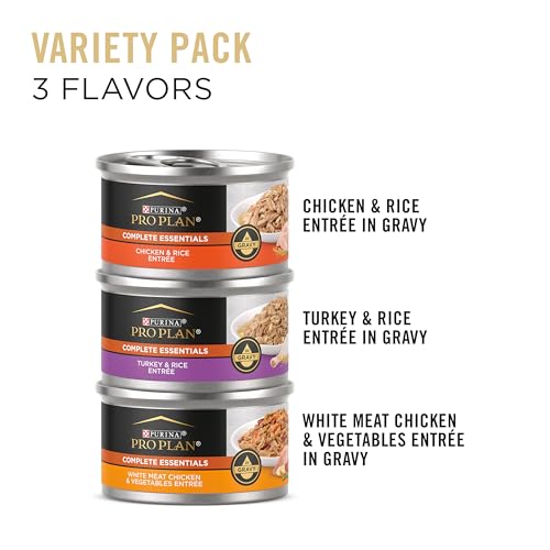 Purina Pro Plan Gravy, High Protein Wet Cat Food Variety Pack, Complete Essentials Chicken and Turkey Favorites - (Pack of 24) 3 oz. Cans