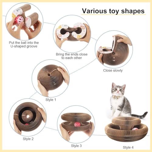 Kitty Curls Cat Toy,Magic Organ Cat Toy,Magic Organ Cat Scratcher Board,Foldable Recyclable Cat Accordion Toy for Indoor Cat Playing,Interactive Scratch Pad with Toy Ball(1 Pack)