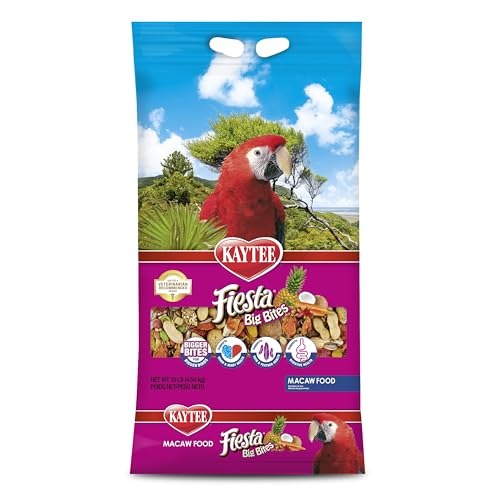 Kaytee Fiesta Big Bites Macaw Food, Nutritious and Fun Blend, Supports Skin, Feather, Digestion, Brain and Heart Health, 10 pounds