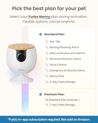 Furbo Mini Pet Camera [Subscription Required] Unlock Camera w/Paid Plan: Home Security with Dog & Cat Safety Alerts, 2-Way Audio, Mountable Smart Cam (Low Risk, 3mo Min. Cancel Anytime)
