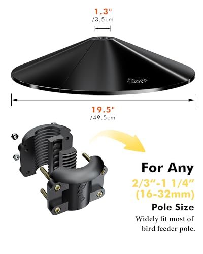 iBorn Squirrel Baffle for Bird Feeder Pole, 19.5” Oversized Squirrel Guard Defender, Bird Feeder for Outdoors Protector, Polycarbonate(PC), Pack of 1, Black