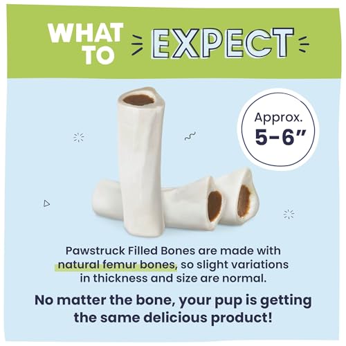 Pawstruck Large 5-6" Filled Dog Bones, Peanut Butter Flavor - Made in USA, Long Lasting Stuffed Femur for Aggressive Chewers, Dental Treat - Pack of