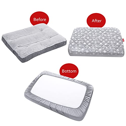 Waterproof Dog Bed Covers Replacement Washable Pet Hair Easy to Remove, Noiseless Quilted Puppy Pet Bed Cover Lovely Grey Star Print 27x36 Inches, for Dog/Cat, Cover Only