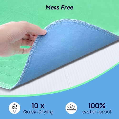 4 Pack 36” x 36” Extra Heavy Absorbency Washable Underpads, Waterproof Quick Drying Nursing Incontinence Reusable Washable Bed Pee Pads for Dogs, Diaper Changing & Adults, Green