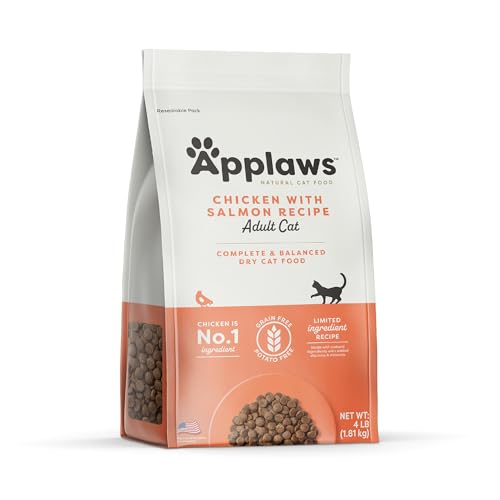 Applaws Complete Dry Cat Food, Grain-Free, Limited Ingredient with Added Vitamins & Minerals, Protein, Supports Digestion, Chicken & Salmon (4 Pound Bag)