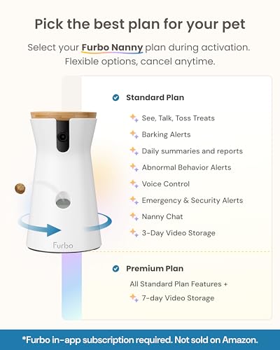 Furbo 360° Dog Camera [Subscription Required] Unlock w/Paid Plan: Home Security & Dog Safety Alerts, Rotating Pet Treat Toss, 2-Way Speaker (Low Risk, 3mo Min. Cancel Anytime)