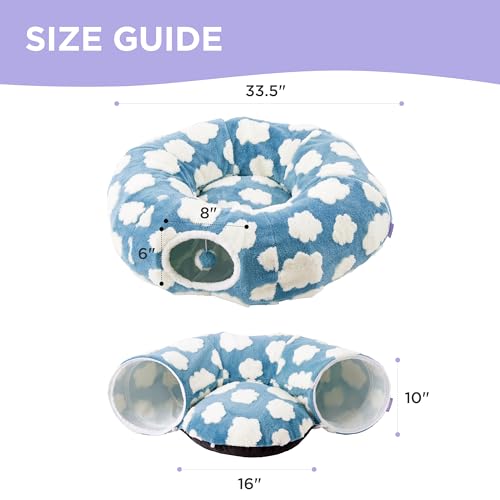 Lesure Cat Tunnel Bed for Indoor Cats - Cute Cat Donut Tunnel Toys for Small Large Cats with Washable Circle Cushion, Round Pet Peekaboo Cave Toy for Kitten/Puppy/Rabbit, Standard Cozy Clouds Blue