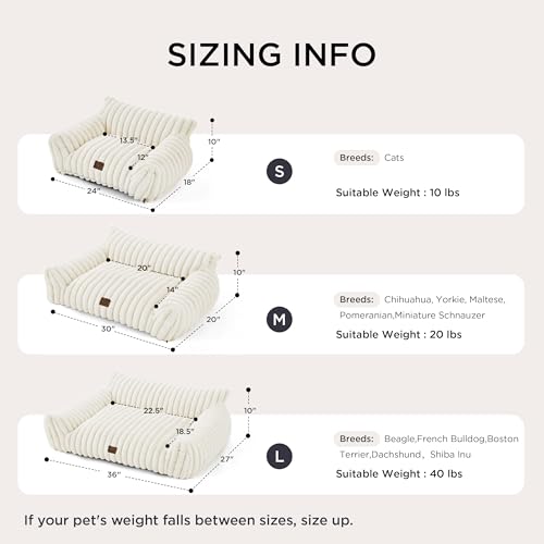 Bedsure ComfyFleece™ Cute Cat Couch for Pets - As Seen on TV on Good Day New York, Fuzzy Cats beds for Indoor Cats with Removable Washable Cover, Supportive Pet Sofa, 24inch, Cream