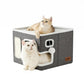 ZOMISIA Cat Beds for Indoor Cats - Large Cat House for Pet with Fluffy Ball Hanging and Scratch Pad, Foldable Cat Hideaway,16.5x16.5x13 inches, Grey