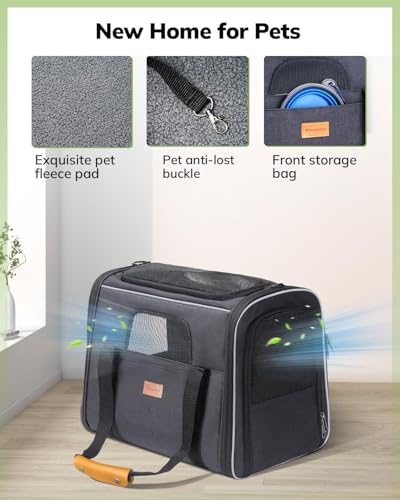 Morpilot Cat Carrier - Cat Carrier Soft for Medium or Large Cats up to 20lbs, with Dual-Sided Cushion, Secure Buckle and Foldable Bowl, Dog Carriers for Small Dogs - Pet Carrier (Dark Gray)