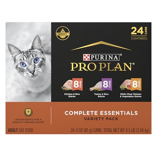 Purina Pro Plan Gravy, High Protein Wet Cat Food Variety Pack, Complete Essentials Chicken and Turkey Favorites - (Pack of 24) 3 oz. Cans