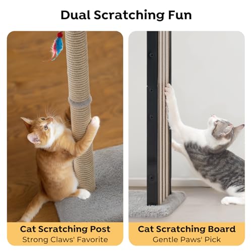 Veehoo 35" Tall Cat Scratching Post for Indoor Cats Adult, Sturdy Cat Scratch Pad with Replaceable Metal Frame Scratching Board, Large Scratch Post with Plush Top Bed