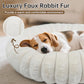 Donut Dog and Cat Bed, Luxurious Comfortable Faux Rabbit Fur Pet Beds, Soft Anti-Anxiety Calming Puppy Kitten Bed with Anti-Slip Bottom for Small Dogs & Cats(20", White)