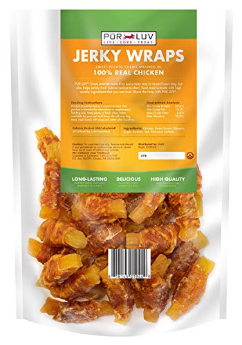 Pur Luv Chicken Wrapped Sweet Potato Dog Treats, Rawhide Free Jerky Wraps, Made with Real Chicken, 16 Oz, Healthy, Easily Digestible, Long Lasting, High Protein Treat, Satisfies Dog's Urge to Chew
