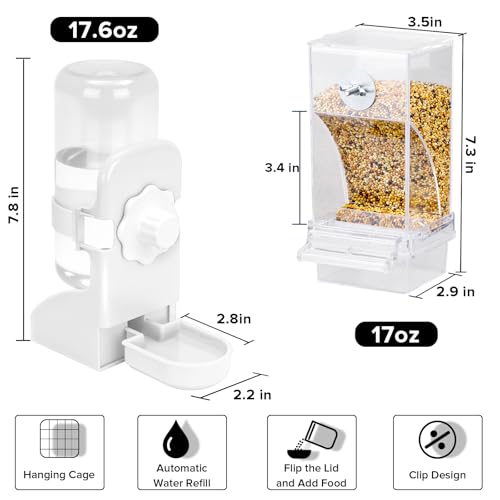 No Mess Bird Feeder Water Dispenser Set, Parakeet Cage Accessories, Bird Feeder and Waterers in Cage for Cockatiels, Finches, Lovebirds, Budgies, Canaries