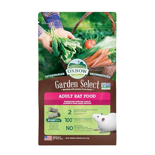 Oxbow Garden Select Adult Rat Food, Garden-Inspired Recipe for Adult Rats, Non-GMO, Vitamin & Mineral Rich Pet Food Pellets, Made in USA with Oxbow Hay, 2.5 Pound Bag