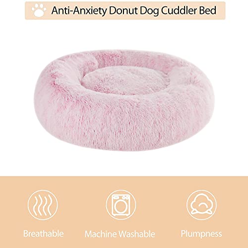 WNPETHOME Calming Dog Bed Cat Bed Donut, Faux Fur Pet Bed Self-Warming Donut Cuddler, Comfortable Round Plush Dog Beds (20 x 20 x 8 Inch, Light Pink)