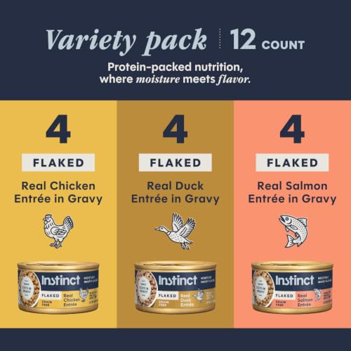 Instinct Flaked Entrees in Gravy, Wet Canned Cat Food, Grain-Free - Variety Pack, 3 oz. Cans (Pack of 12)