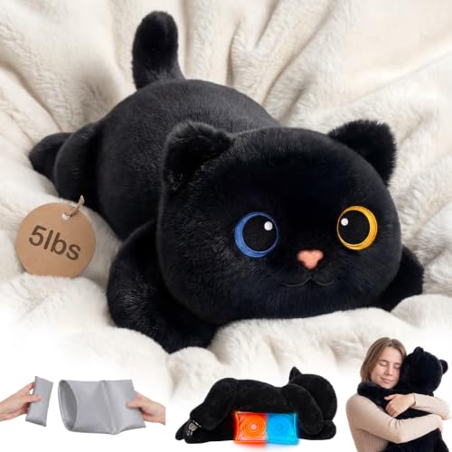Mewaii Weighted Stuffed Animals 5 lbs Adjustable, Heated & Coolable 23 Inch Plush for Realistic Hug, Microwavable Removable Inner Pad, Cat Gifts for