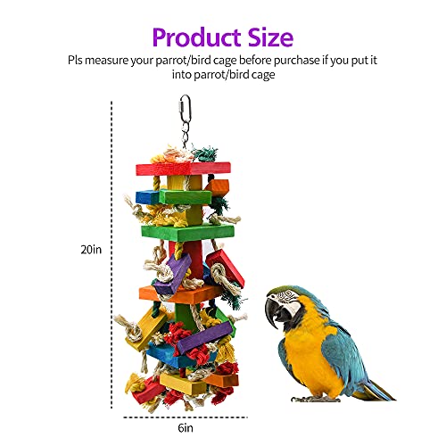 RUBY.Q Large Parrot Toy, 20in Bird Parrot Toy, Multicolored Natural Wooden Bird Chewing Toys for Large Macaws, African Grey and a Variety of  Parrots
