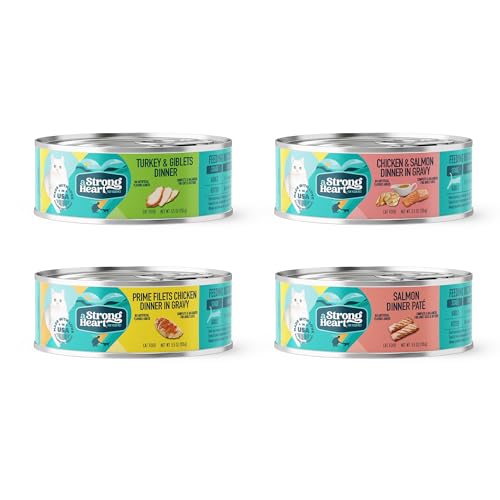 A Strong Heart Canned Wet Cat Food, Dinner Variety Pack - 5.5 oz Cans (Pack of 32), Made in The USA with Real Chicken, Turkey & Salmon
