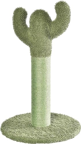 Basics Cat Scratcher - Indoor Cactus Single Cat & Kittens Scratching Post with Dangling Ball, Medium (25.6" H) - Green
