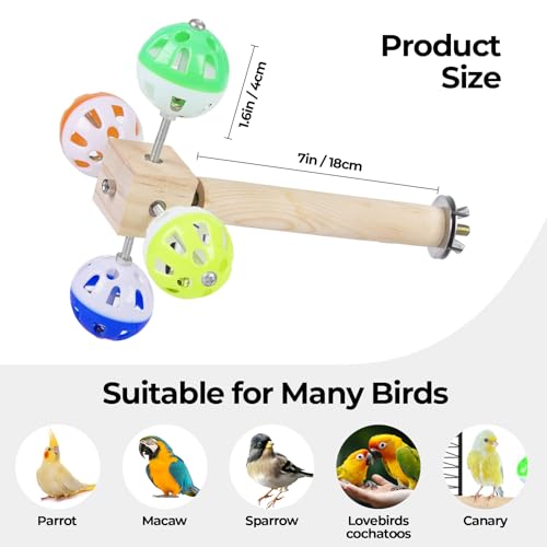 Bird Stand Perch Toy with Rotating Balls, Bird Toys for Parakeets, Ideal for Parakeets, Cockatiels & Lovebirds (NOT for Too Small BIRDCAGES - Avoid Unwanted Returns)(1PCS)