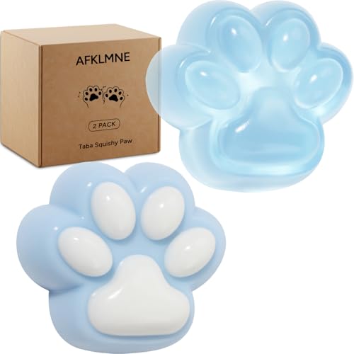 2-Pack Taba Squishy Cat Paw Sensory Fidget Toys Adults, Anxiety Stress Relief Squeeze Toy, Soft Cute Kawaii Squishy’s for Desk, School (Blue)