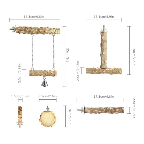 Bird Perches,4pcs Natural Wood Birds Stand Branch, Bird Perch Chewing Stick Cage Accessories Parrot Climbing Standing Branches Paw Grinding Fork Sets for Parakeet Lovebirds Cockatiels Conure Budgies