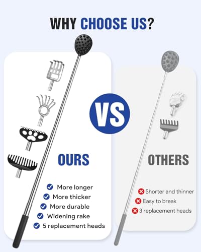 Gelibo Telescoping Large Back Scratcher with 5 Detachable Heads,Rubber Handles Gifts for Him, Gifts for Men, Extendable Back Massager Tool with Beautiful Box