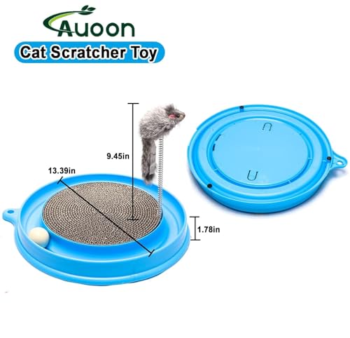 AUOON Cat Scratcher Toy with Ball Track - 3 in 1 Interactive Cat Toy, Cat Scratch Pad with Cat Ball Toy and Plush Cat Mouse Toy for Indoor Cats and Kittens (Blue)