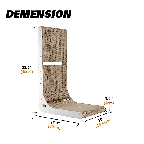 Cardboard Cat Scratcher, Vertical Cat Scratching Board, 23.6 Inch L-Shape Cat Scratch Pads with Built-in Catnip Toy Balls, Wall-Mount Cat Scratchers for Indoor Cats